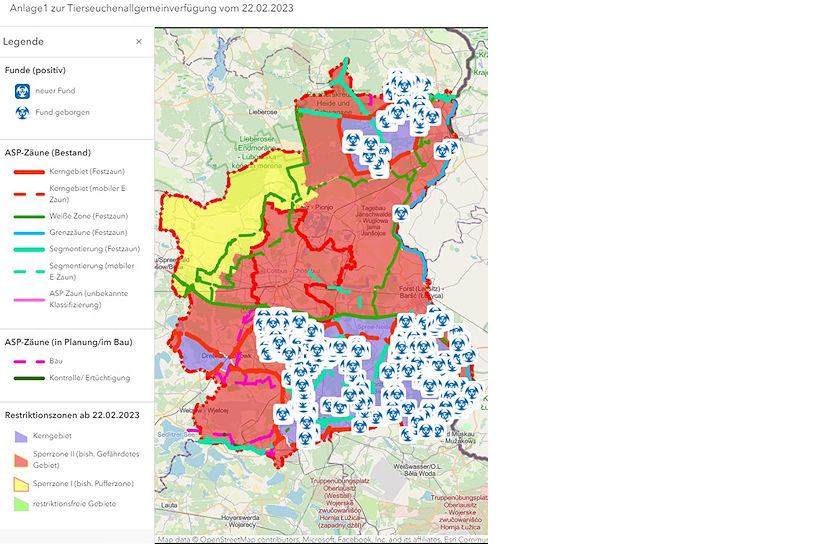 Screenshot der Anwendung mit einer Karte des Landkreises Spree-Neiße