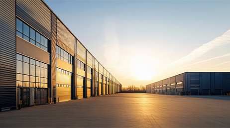 Industriegebäude in der Abendsonne
