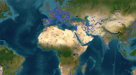 UNESCO-Stätten als sichtbare Punkte auf einer Karte