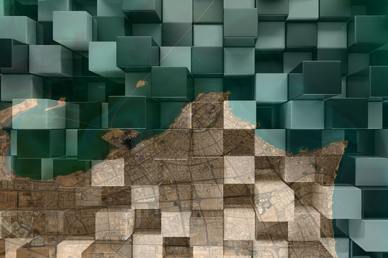 Luftbild von oben zeigt abstrakte Quadrate