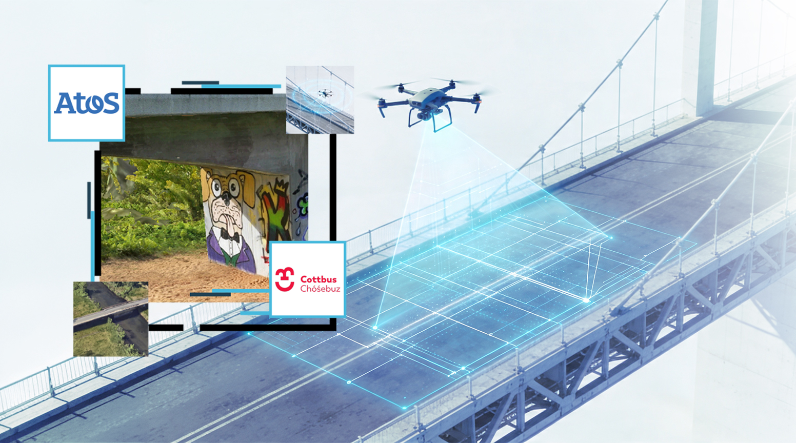 Drohnenbefliegung von Brücken der Stadt Cottbus, durchgeführt durch Atos.