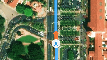 Luftaufnahme einer Straße in ArcGIS Navigator mit einer markierten Route