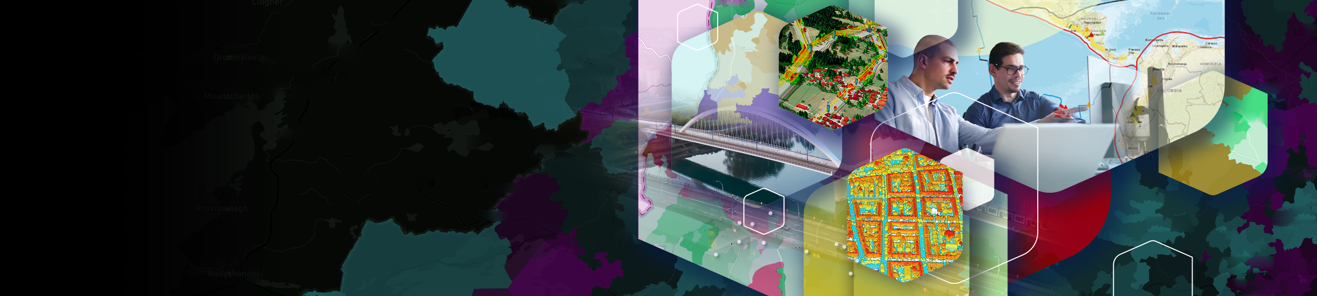 Grafik mit Hexagonen zeigen Anwendungen im Bereich Infrastruktur und Kommunen