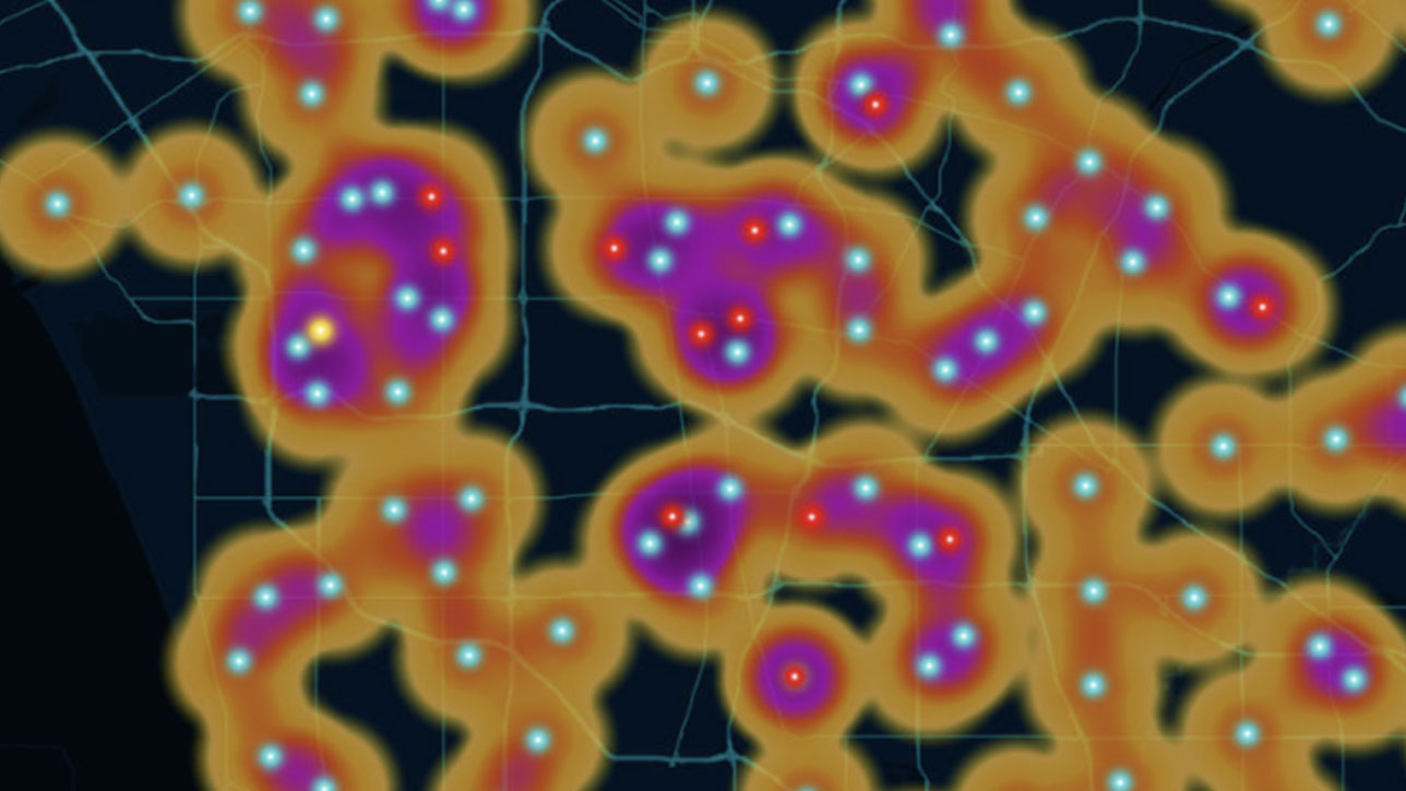 A map showing the density of store in relation to the proximity of its customers