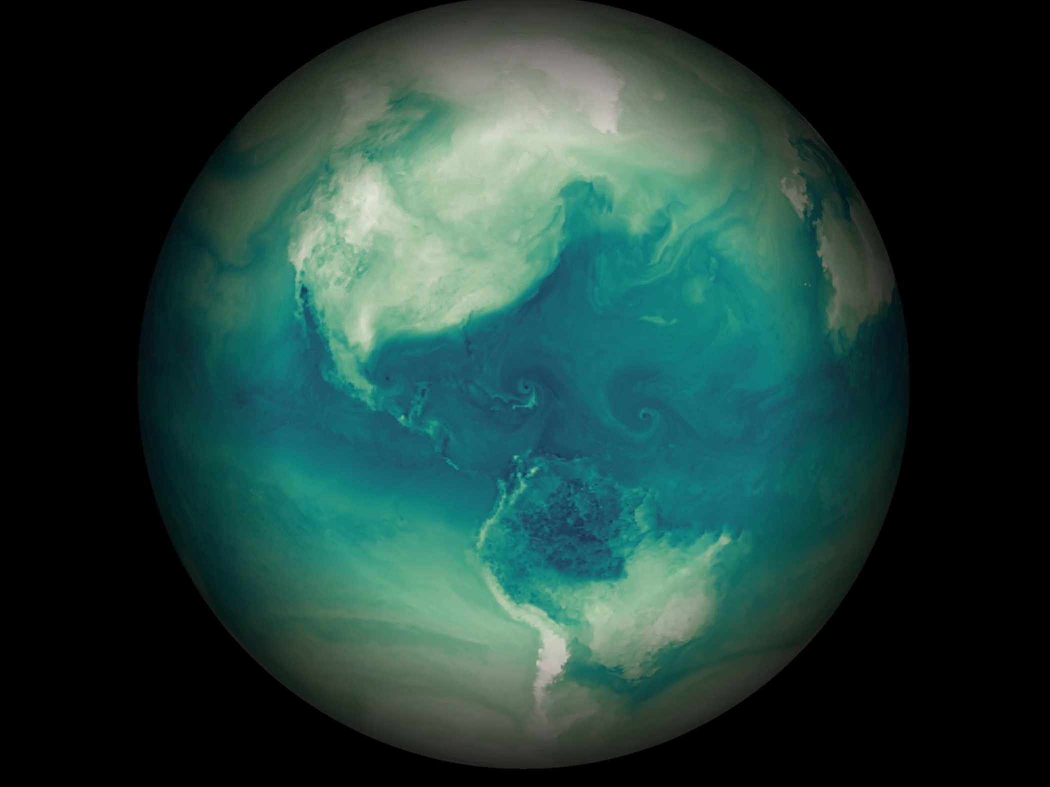 Eine digitale Weltkarte, die mit ArcGIS Pro erstellt wurde und die Bilddaten aktiver Hurrikane im Atlantischen Ozean zeigt