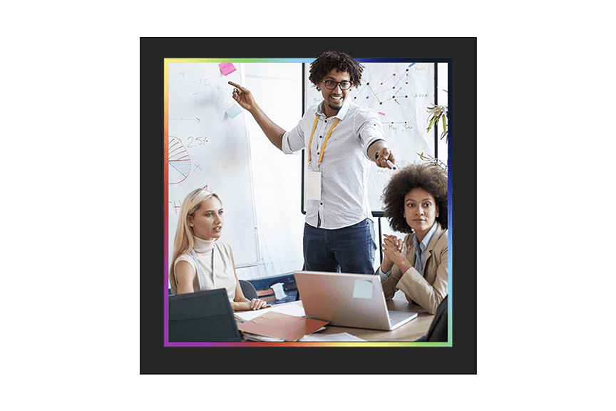 A service consultant working with people from an organization to strategically support their mission