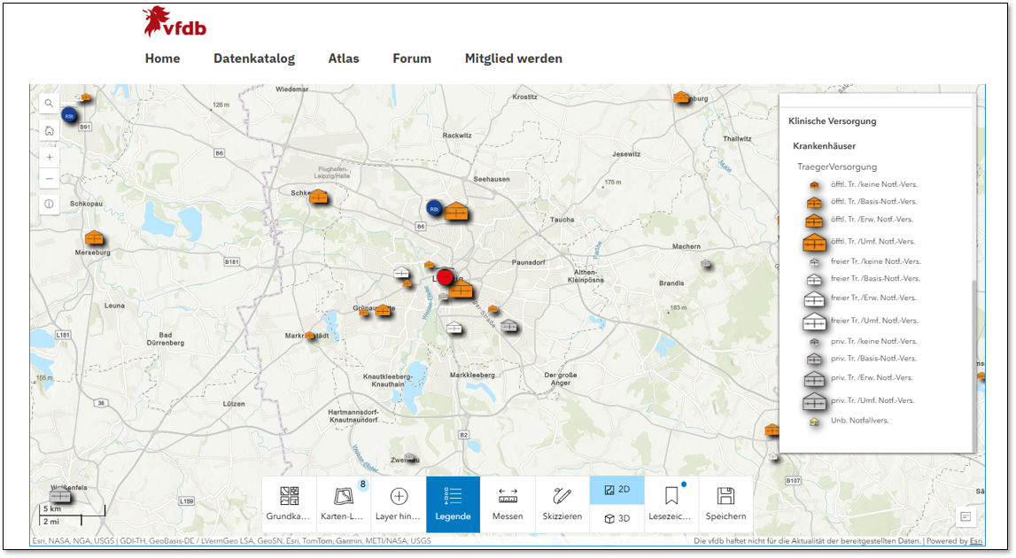 npgeokat-atlas-details Krankenhäuser auf einer Karte im Atlas des NPGeoKat
