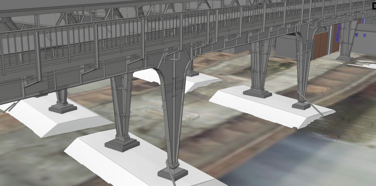 Brückenpfeiler in 3D Detailaufnahme der 3D-Planung von Brückenpfeilern