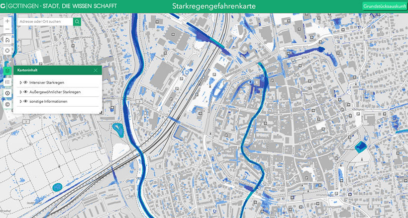 Starkregengefahrenkarte für das Stadtgebiet Göttingen