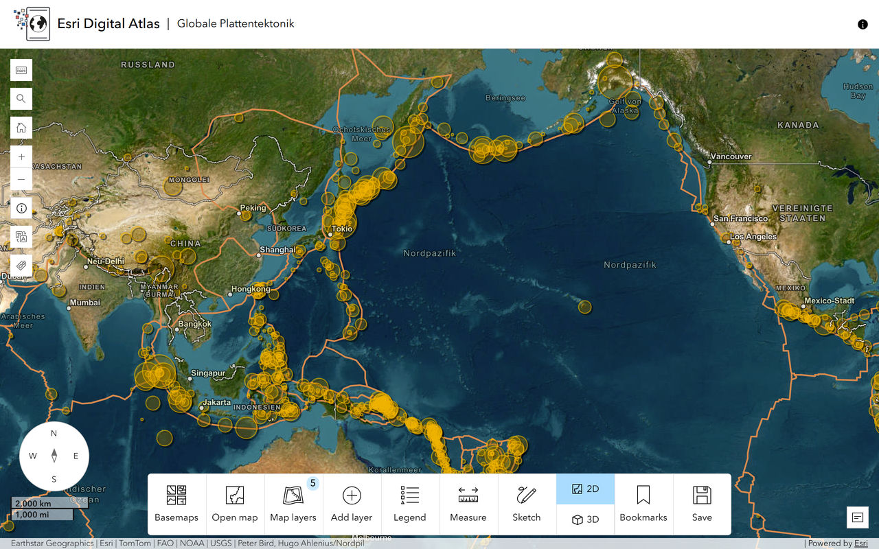 Globale Plattentektonik im Esri Digital Atlas