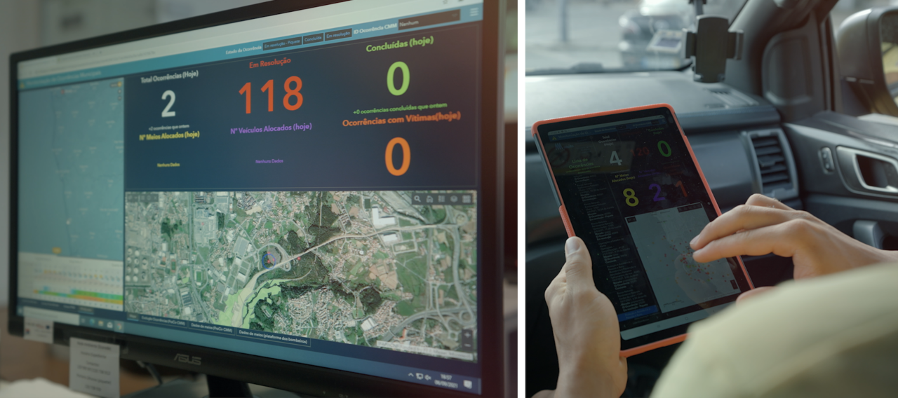 Responders in Matosinhos rely on dashboards at the command centre and in the field.